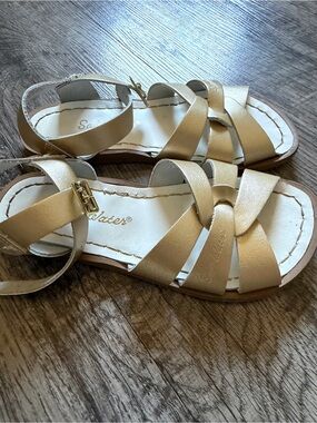 Kids Metallic Gold Strappy Sandals with Ankle Buckle